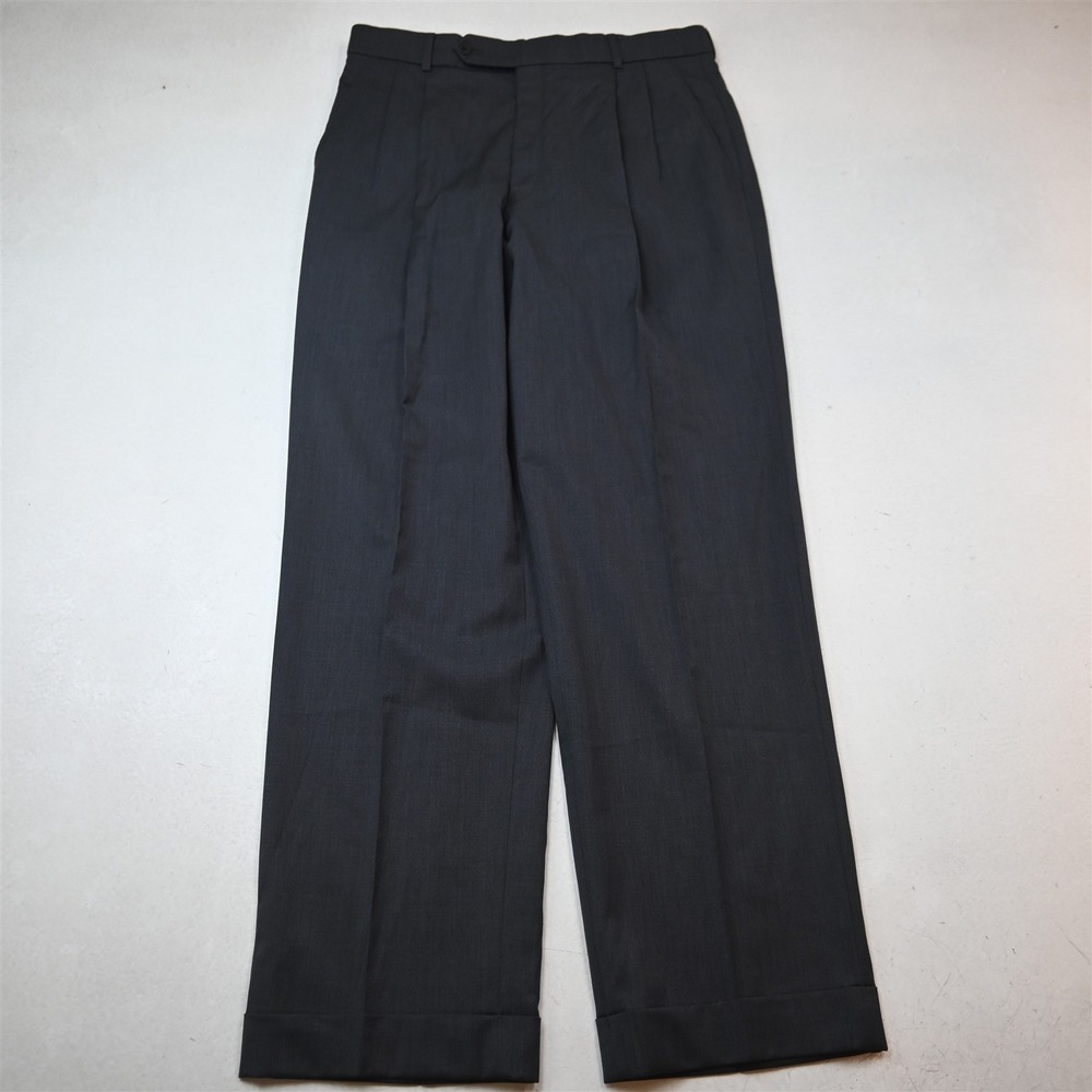 Ballin 31x32 Gray Super 120s Wool Pleated Cuffed Classic Dress Mens Pants